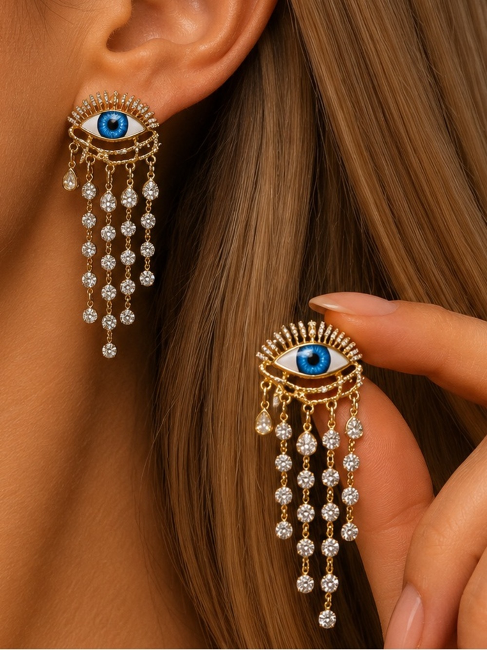 Gold Evil Eye Dangle Earrings